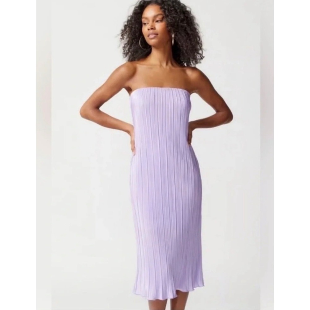 Urban Outfitters Lavender Purple Plisse Pleated Strapless Midi Column Dress S